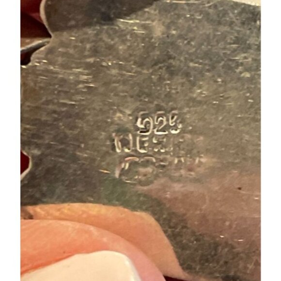 Sterling Silver 925 Mexico Red Enamel Art Nouveau Pendant 1 1/8" H X 7/8" W - Picture 5 of 5